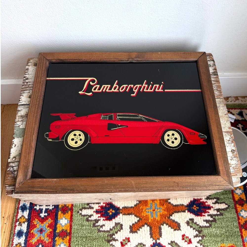 Vintage Lamborghini Countach Framed Mirror Art Red‎ Supercar 80s Decor 18x14